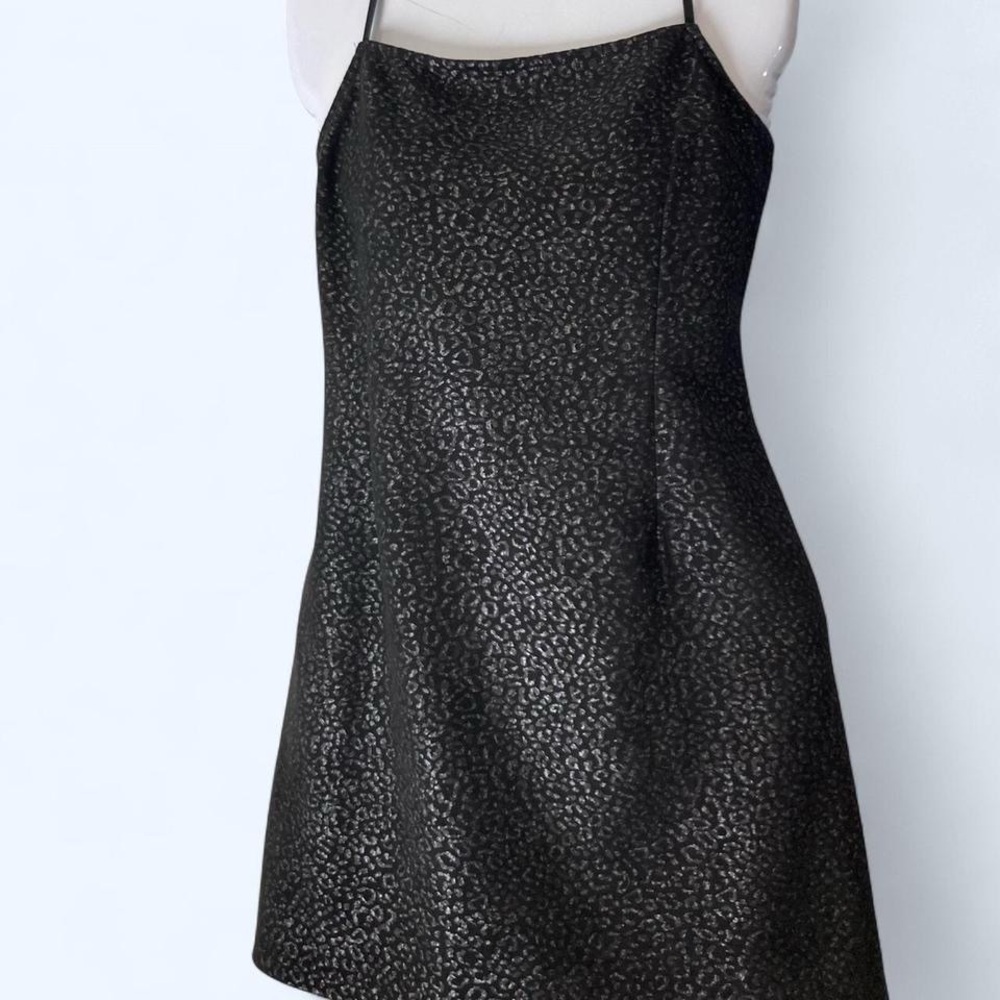 Urban Outfitters black leopard print mini dress with tie back open detail L - Picture 2 of 4